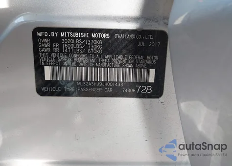 2018 Mitsubishi Mirage Es from USA, damaged, VIN ML32A3HJ9JH001433